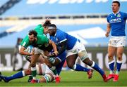 27 February 2021; Jamison Gibson-Park of Ireland is tackled by Cherif Traore of Italy during the Guinness Six Nations Rugby Championship match between Italy and Ireland at Stadio Olimpico in Rome, Italy. Photo by Roberto Bregani/Sportsfile