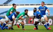 27 February 2021; Jamison Gibson-Park of Ireland is tackled by Niccolò Cannone, left, and Cherif Traore of Italy during the Guinness Six Nations Rugby Championship match between Italy and Ireland at Stadio Olimpico in Rome, Italy. Photo by Roberto Bregani/Sportsfile