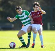 28 February 2021; Adam Wells of Shamrock Rovers and John Kavanagh of Cobh Ramblers during the pre-season friendly match between Shamrock Rovers and Cobh Ramblers at Roadstone Group Sports Club in Dublin. Photo by Stephen McCarthy/Sportsfile