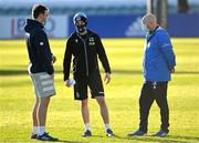 28 February 2021; Leinster Senior Performance Analyst Brian Colclough, left, with Glasgow Warriors head of strength and conditioning Cillian Reardon, centre, and Leinster Kitman Jim Bastick ahead of the Guinness PRO14 match between Leinster and Glasgow Warriors at the RDS Arena in Dublin. Photo by Ramsey Cardy/Sportsfile