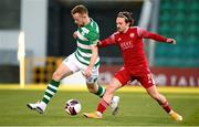 28 February 2021; Sean Hoare of Shamrock Rovers in action against Dylan McGlade of Cork City during the pre-season friendly match between Shamrock Rovers and Cork City at Tallaght Stadium in Dublin. Photo by Stephen McCarthy/Sportsfile