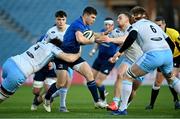 28 February 2021; Luke McGrath of Leinster is tackled by Richie Gray, left, and Thomas Gordon of Glasgow Warriors during the Guinness PRO14 match between Leinster and Glasgow Warriors at the RDS Arena in Dublin. Photo by Ramsey Cardy/Sportsfile