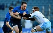 28 February 2021; Peter Dooley of Leinster is tackled by Rob Harley of Glasgow Warriors during the Guinness PRO14 match between Leinster and Glasgow Warriors at the RDS Arena in Dublin. Photo by Ramsey Cardy/Sportsfile