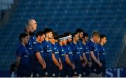 28 February 2021; The Leinster team stand for a minute's silence prior to the Guinness PRO14 match between Leinster and Glasgow Warriors at the RDS Arena in Dublin. Photo by Ramsey Cardy/Sportsfile