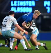 28 February 2021; Jamie Osborne of Leinster is tackled by Grant Stewart of Glasgow Warriors during the Guinness PRO14 match between Leinster and Glasgow Warriors at the RDS Arena in Dublin. Photo by Ramsey Cardy/Sportsfile