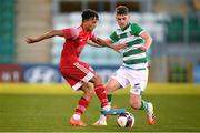 28 February 2021; Uniss Kargbo of Cork City in action against Dylan Watts of Shamrock Rovers during the pre-season friendly match between Shamrock Rovers and Cork City at Tallaght Stadium in Dublin. Photo by Stephen McCarthy/Sportsfile