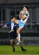 28 February 2021; Jamie Dobie of Glasgow Warriors wins a high ball ahead of Jimmy O'Brien of Leinster during the Guinness PRO14 match between Leinster and Glasgow Warriors at the RDS Arena in Dublin. Photo by Harry Murphy/Sportsfile
