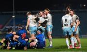28 February 2021; Glasgow Warriors players celebrate a scrum penalty during the Guinness PRO14 match between Leinster and Glasgow Warriors at the RDS Arena in Dublin. Photo by Ramsey Cardy/Sportsfile