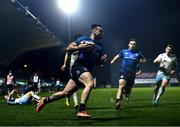 28 February 2021; Cian Kelleher of Leinster on his way to scoring his side's sixth try during the Guinness PRO14 match between Leinster and Glasgow Warriors at the RDS Arena in Dublin. Photo by Harry Murphy/Sportsfile