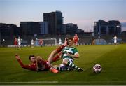 28 February 2021; Gordon Walker of Cork City in action against Rory Gaffney of Shamrock Rovers during the pre-season friendly match between Shamrock Rovers and Cork City at Tallaght Stadium in Dublin. Photo by Stephen McCarthy/Sportsfile