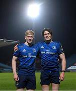 28 February 2021; Jamie Osborne, after making his home Leinster debut, and Alex Soroka, after making his full Leinster debut, following the Guinness PRO14 match between Leinster and Glasgow Warriors at the RDS Arena in Dublin. Photo by Ramsey Cardy/Sportsfile