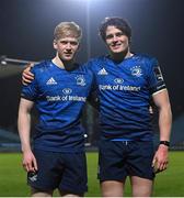 28 February 2021; Jamie Osborne, after making his home Leinster debut, and Alex Soroka, after making his full Leinster debut, following the Guinness PRO14 match between Leinster and Glasgow Warriors at the RDS Arena in Dublin. Photo by Ramsey Cardy/Sportsfile