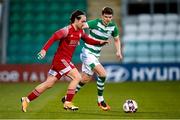 28 February 2021; Dylan McGlade of Cork City and Sean Gannon of Shamrock Rovers during the pre-season friendly match between Shamrock Rovers and Cork City at Tallaght Stadium in Dublin. Photo by Stephen McCarthy/Sportsfile