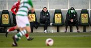 28 February 2021; Shamrock Rovers sporting director Stephen McPhail, right, and Robbie Keane watch on during the pre-season friendly match between Shamrock Rovers and Cork City at Tallaght Stadium in Dublin. Photo by Stephen McCarthy/Sportsfile