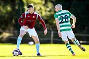 28 February 2021; Darryl Walsh of Cobh Ramblers in action against Joey O'Brien of Shamrock Rovers during the pre-season friendly match between Shamrock Rovers and Cobh Ramblers at Roadstone Group Sports Club in Dublin. Photo by Stephen McCarthy/Sportsfile