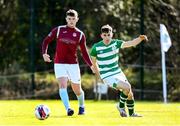28 February 2021; Darryl Walsh of Cobh Ramblers in action against Dean McMenamy of Shamrock Rovers during the pre-season friendly match between Shamrock Rovers and Cobh Ramblers at Roadstone Group Sports Club in Dublin. Photo by Stephen McCarthy/Sportsfile