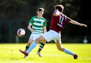 28 February 2021; Dean McMenamy of Shamrock Rovers in action against Conor Drinan of Cobh Ramblers during the pre-season friendly match between Shamrock Rovers and Cobh Ramblers at Roadstone Group Sports Club in Dublin. Photo by Stephen McCarthy/Sportsfile
