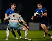 28 February 2021; Luke McGrath of Leinster passes to Scott Penny, right, during the Guinness PRO14 match between Leinster and Glasgow Warriors at the RDS Arena in Dublin. Photo by Ramsey Cardy/Sportsfile
