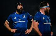28 February 2021; Scott Fardy, left, and Michael Bent of Leinster during the Guinness PRO14 match between Leinster and Glasgow Warriors at the RDS Arena in Dublin. Photo by Ramsey Cardy/Sportsfile