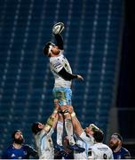 28 February 2021; Rob Harley of Glasgow Warriors wins possession in the lineout during the Guinness PRO14 match between Leinster and Glasgow Warriors at the RDS Arena in Dublin. Photo by Harry Murphy/Sportsfile