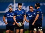 28 February 2021; Harry Byrne of Leinster, with, from left, Michael Bent, Peter Dooley and Scott Fardy during the Guinness PRO14 match between Leinster and Glasgow Warriors at the RDS Arena in Dublin. Photo by Harry Murphy/Sportsfile