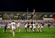 26 February 2021; Lloyd Ashley of Ospreys takes possession in a lineout during the Guinness PRO14 match between Ulster and Ospreys at Kingspan Stadium in Belfast. Photo by Stephen McCarthy/Sportsfile