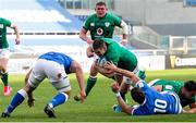 27 February 2021; Jonathan Sexton of Ireland is tackled by Marco Lazzaroni and Paolo Garbisi of Italy during the Guinness Six Nations Rugby Championship match between Italy and Ireland at Stadio Olimpico in Rome, Italy. Photo by Roberto Bregani/Sportsfile