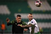 3 March 2021; Aaron Greene of Shamrock Rovers in action against Daniel Blackbyrne of Cabinteely during the pre-season friendly match between Shamrock Rovers and Cabinteely at Tallaght Stadium in Dublin. Photo by Seb Daly/Sportsfile