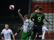 3 March 2021; Aaron Greene of Shamrock Rovers, right, heads to score his side's first goal during the pre-season friendly match between Shamrock Rovers and Cabinteely at Tallaght Stadium in Dublin. Photo by Seb Daly/Sportsfile