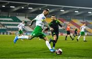 3 March 2021; Daniel Blackbyrne of Cabinteely in action against Adam Wells of Shamrock Rovers during the pre-season friendly match between Shamrock Rovers and Cabinteely at Tallaght Stadium in Dublin. Photo by Seb Daly/Sportsfile