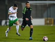 3 March 2021; Graham Burke of Shamrock Rovers in action against Luke McWilliams of Cabinteely during the pre-season friendly match between Shamrock Rovers and Cabinteely at Tallaght Stadium in Dublin. Photo by Seb Daly/Sportsfile