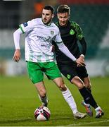 3 March 2021; Keith Dalton of Cabinteely in action against Ronan Finn of Shamrock Rovers during the pre-season friendly match between Shamrock Rovers and Cabinteely at Tallaght Stadium in Dublin. Photo by Seb Daly/Sportsfile