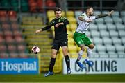 3 March 2021; Adam Wells of Shamrock Rovers in action against Daniel Blackbyrne of Cabinteely during the pre-season friendly match between Shamrock Rovers and Cabinteely at Tallaght Stadium in Dublin. Photo by Seb Daly/Sportsfile