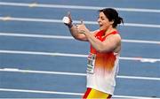 4 March 2021; María Belén Toimil of Spain celebrates a national record in the Women's Shot Put Qualifying round during the European Indoor Athletics Championships at Arena Torun in Torun, Poland. Photo by Sam Barnes/Sportsfile