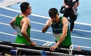 4 March 2021; Andrew Coscoran of Ireland, right, after finishing third in his heat of the Men's 1500m during the European Indoor Athletics Championships at Arena Torun in Torun, Poland. Photo by Sam Barnes/Sportsfile