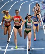 5 March 2021; Phil Healy of Ireland wins her heat of the Women's 400m from Léa Sprunger of Switzerland and Modesta Morauskaite of Lithuania during the first session on day one of the European Indoor Athletics Championships at Arena Torun in Torun, Poland. Photo by Sam Barnes/Sportsfile