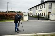 5 March 2021; Media wait outside the IHRB offices at the Curragh Racecourse in Kildare prior to racehorse trainer Gordon Elliott appearing before the Irish Horseracing Regulatory Board’s referrals committee. Photo by David Fitzgerald/Sportsfile