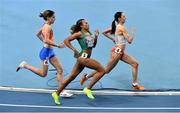 5 March 2021; Nadia Power of Ireland, centre, alongside Britt Ummels of Netherlands, left, and Anna Wielgosz of Poland in the Women's 800m heats during the first session on day one of the European Indoor Athletics Championships at Arena Torun in Torun, Poland. Photo by Sam Barnes/Sportsfile