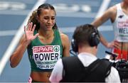 5 March 2021; Nadia Power of Ireland is introduced prior to her heat of the Women's 800m during the first session on day one of the European Indoor Athletics Championships at Arena Torun in Torun, Poland. Photo by Sam Barnes/Sportsfile