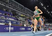 5 March 2021; Sophie Becker of Ireland crosses the line to finish third behind in her heat of the Women's 400m during the first session on day one of the European Indoor Athletics Championships at Arena Torun in Torun, Poland. Photo by Sam Barnes/Sportsfile