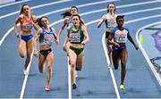 5 March 2021; Phil Healy of Ireland centre, leads Andrea Miklos of Romania, left, and Amarachi Pipi of Great Britain in their semi-final of the Women's 400m during the second session on day one of the European Indoor Athletics Championships at Arena Torun in Torun, Poland. Photo by Sam Barnes/Sportsfile