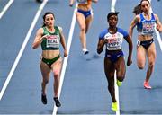 5 March 2021; Phil Healy of Ireland, left, leads Amarachi Pipi of Great Britain in their semi-final of the Women's 400m during the second session on day one of the European Indoor Athletics Championships at Arena Torun in Torun, Poland. Photo by Sam Barnes/Sportsfile