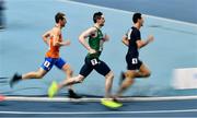 5 March 2021; Thijmen Kupers of Netherlands, left, Mark English of Ireland, centre, and Pierre-Ambroise Bosse of France in the Men's 800m qualifying round during the second session on day one of the European Indoor Athletics Championships at Arena Torun in Torun, Poland. Photo by Sam Barnes/Sportsfile