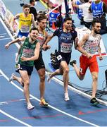 5 March 2021; John Fitzsimons of Ireland, left, Marc Reuther of Germany, Nasredine Khatir of France and Adam Kszczot of Poland during the Men's 800m qualifying round during the second session on day one of the European Indoor Athletics Championships at Arena Torun in Torun, Poland. Photo by Sam Barnes/Sportsfile