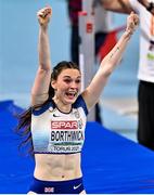 5 March 2021; Emily Borthwick of Great Britain reacts after a clearance in the Women's High Jump qualifying round during the second session on day one of the European Indoor Athletics Championships at Arena Torun in Torun, Poland. Photo by Sam Barnes/Sportsfile