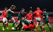 5 March 2021; Connacht players congratulate Bundee Aki after he won a turnover during the Guinness PRO14 match between Munster and Connacht at Thomond Park in Limerick. Photo by David Fitzgerald/Sportsfile