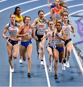 5 March 2021; Selamawit Bayoulgn of Israel leads the field in the Women's 3000m Final during the second session on day one of the European Indoor Athletics Championships at Arena Torun in Torun, Poland. Photo by Sam Barnes/Sportsfile