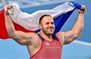 5 March 2021; Tomáš Stanek of Czech Republic celebrates winning gold in the Men's Shot Put during the second session on day one of the European Indoor Athletics Championships at Arena Torun in Torun, Poland. Photo by Sam Barnes/Sportsfile