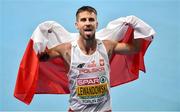 5 March 2021; Marcin Lewandowski of Poland celebrates winning silver in the Men's 1500m final during the second session on day one of the European Indoor Athletics Championships at Arena Torun in Torun, Poland. Photo by Sam Barnes/Sportsfile