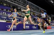 5 March 2021; Phil Healy of Ireland wins her semi-final of the Women's 400m from Andrea Miklos of Romania, left, and Amarachi Pipi of Great Britain during the second session on day one of the European Indoor Athletics Championships at Arena Torun in Torun, Poland. Photo by Sam Barnes/Sportsfile